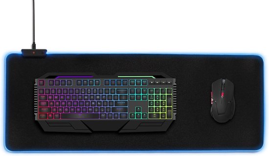 Tapis de souris gaming XXL DUTCH ORIGINALS - Eclairage LED RVB - 9 couleurs - Luminosité réglable - Antidérapant - 80 x 30 cm