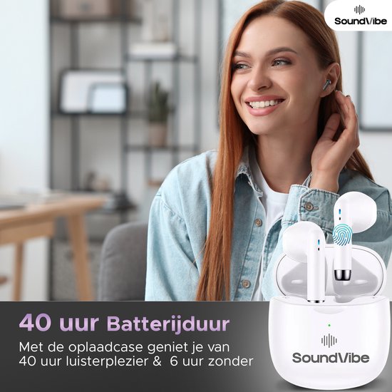 SoundVibe® - Ecouteurs sans fil avec suppression des bruits - Blanc - Ecouteurs Bluetooth - Ecouteurs avec suppression des bruits - Ecouteurs sans fil - Ecouteurs sans fil