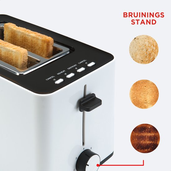 Bourgini Toasti Toaster - Grille-pain avec pinces Toasti - Blanc - Fente extra-large pour 2 sandwichs grillés - Réglage du brunissement et fonction de décongélation