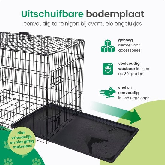 Cage Pliable pour Chiens - Gopets - Taille L - Avec Coussin - 2 Portes - 91 x 57 x 64 cm