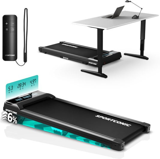 Sportconic Tapis de course 1-6km/h - Tapis de marche avec fonction d'inclinaison - Tapis de marche pour dessous de bureau - Télécommande incluse