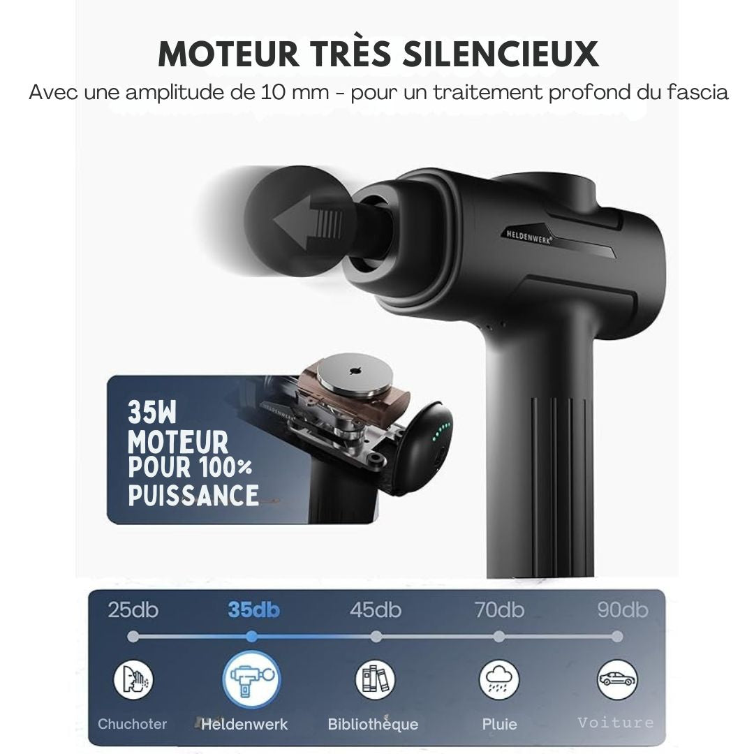Pistolet de massage - HELDENWERK - avec 6 accessoires - 3200 rpm, USB-C, masseur musculaire - Noir