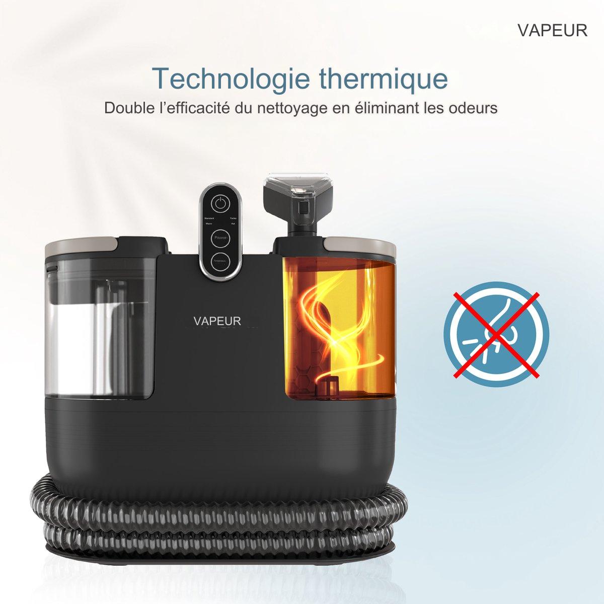 Nettoyeur multifonctions - Vapore - 1200W - Machine à nettoyer les tapis/canapés/meubles/sièges/taches portable - Noir