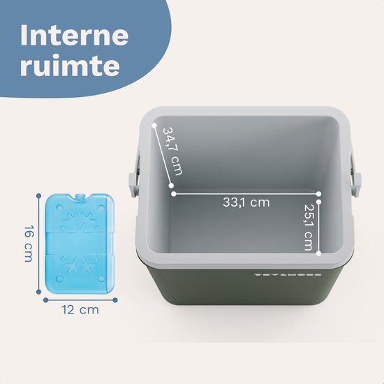 TRVLMORE Cool Box 26L - Frigobox - 2 éléments réfrigérants inclus - Vert