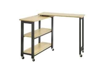 SoBuy Table d'appoint sur roulettes - Forme L - Industriel - Max. 100 kg - 133 x 30 x 69 cm