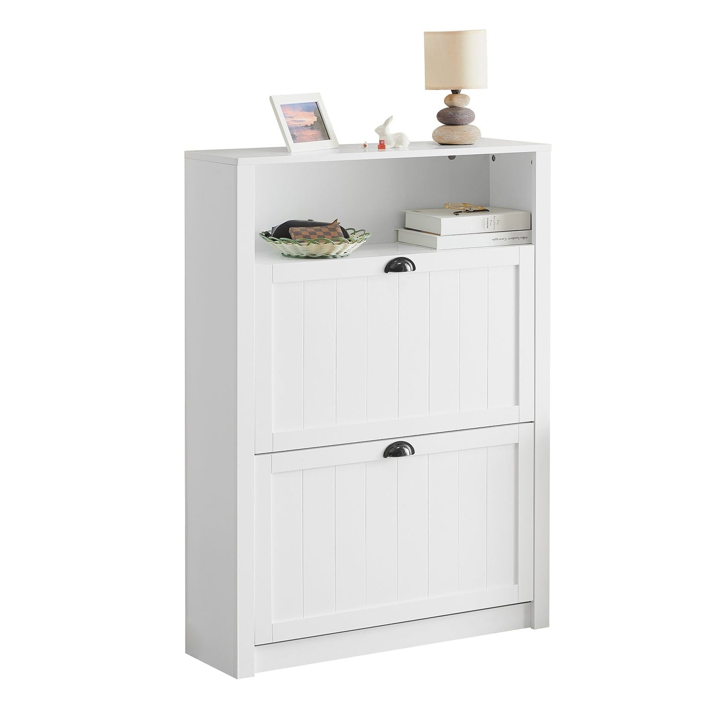 SoBuy Meuble à chaussures avec 2 abattants - Max. 50 kg - MDF - 80 x 24 x 110 cm - Blanc