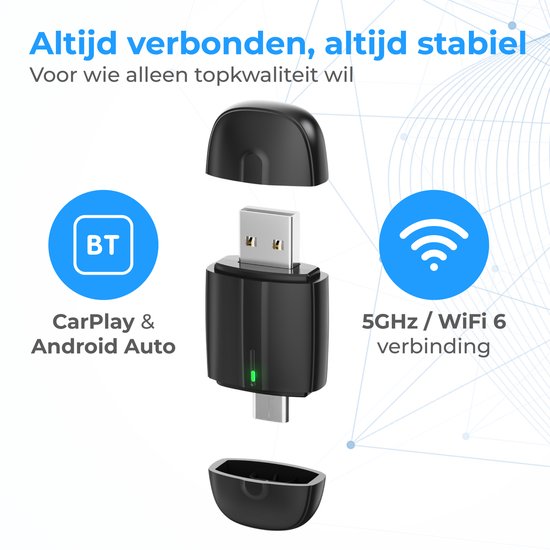Dongle Nuvance CarPlay - Compatible avec Android Auto et CarPlay - 2 en 1 - Dongle Bluetooth - CarPlay sans fil - USB et USB-C
