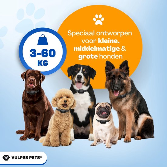 Vulpes Goods® Pets - Collier anti-aboiement Max avec télécommande - Collier d'éducation 3-en-1 sans choc - Anti-aboiement pour petits et grands chiens - manuel & automatique - Rechargeable - Vibration, Audio & Ultrasons