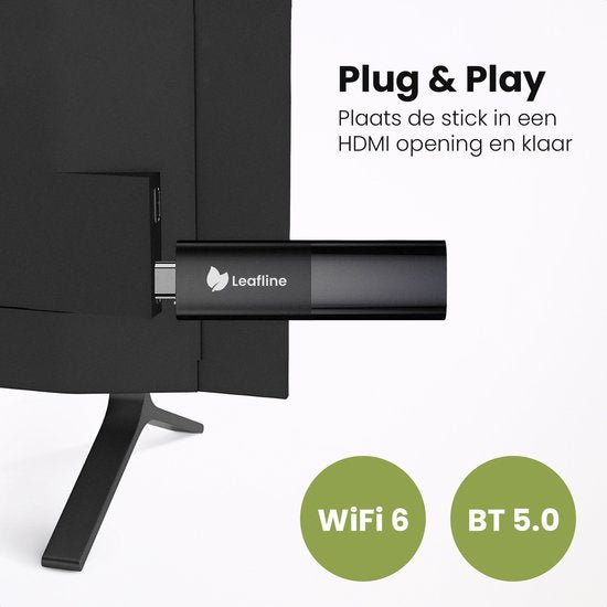 Leafline® Android TV Stick - Google TV Streamer - Chromecast intégré - Android TV Box - Avec télécommande et contrôle vocal