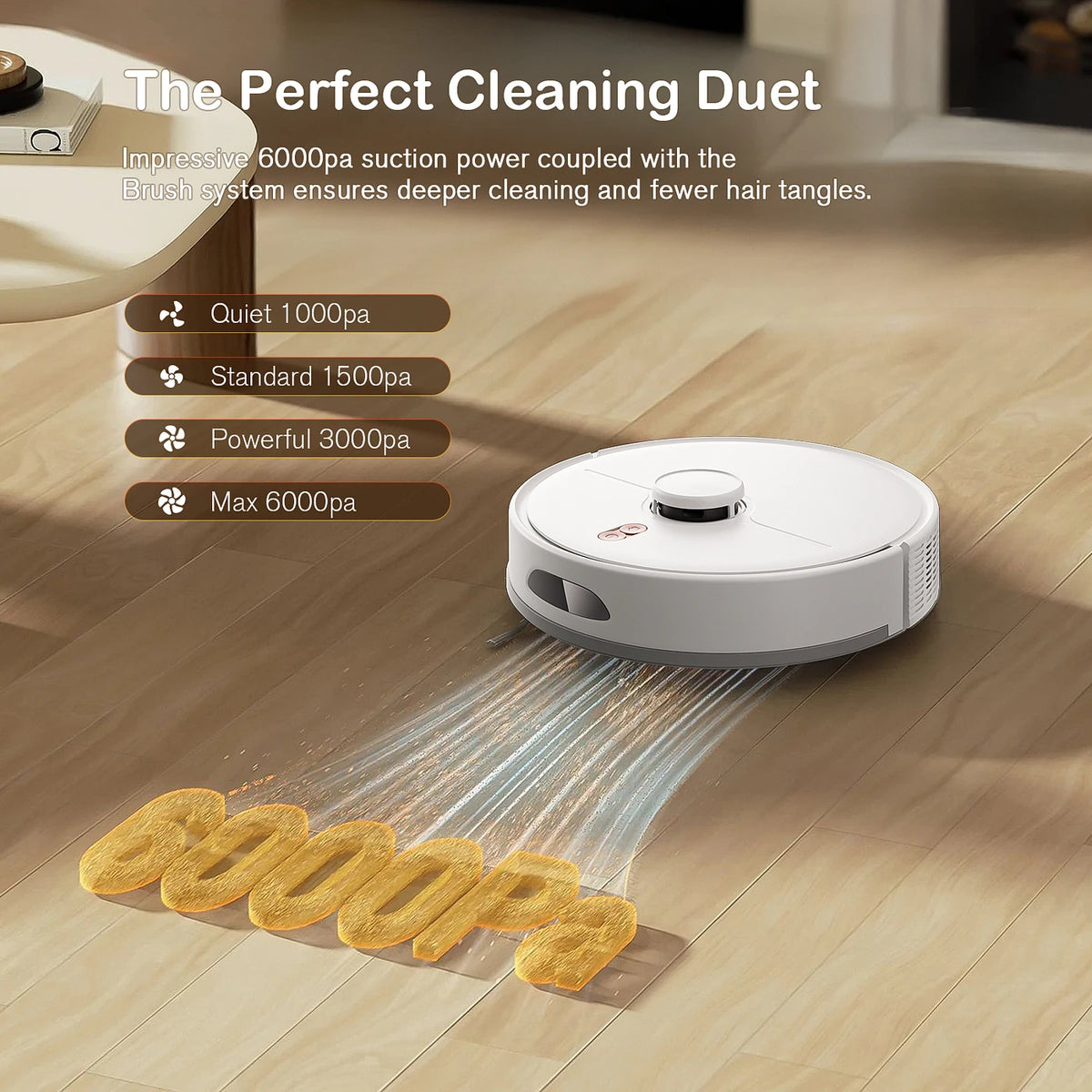 Aspirateur robot Omeser M20M avec fonction de lavage - Puissance d'aspiration de 6 000 Pa, station d'accueil à vidage automatique, navigation LiDAR pour les poils d'animaux