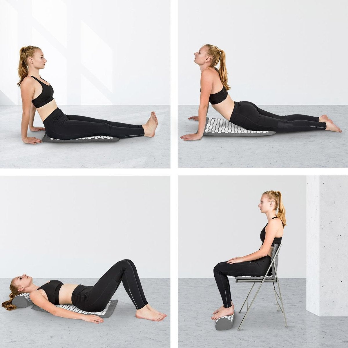 Tapis d'acupression avec coussin - LifeGoods - Tapis Shakti - 66x40x2cm - Gris/Blanc