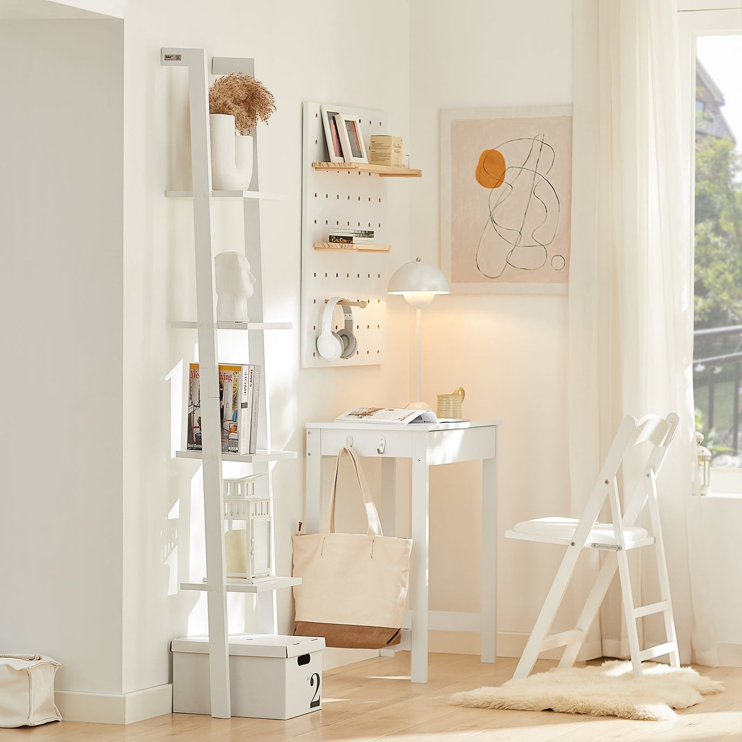 SoBuy Armoire-échelle - 4 étagères - 33x180x23 cm - Blanc
