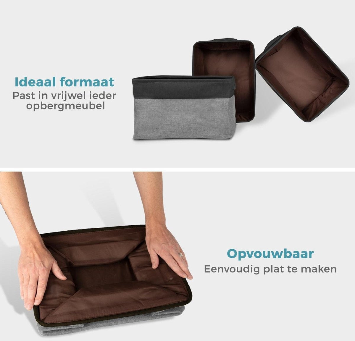 LifeGoods Panier de rangement - 3 pièces - Organiseur de placard - 20 L - Textile - Gris