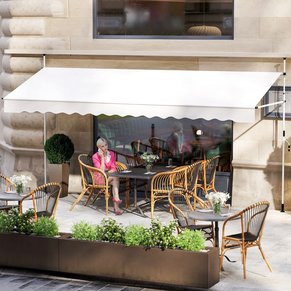 Coast 400x120/135/150x210-300 cm Blanc Store de balcon sans perçage avec sonnette - Pare-soleil à pinces réglable en hauteur