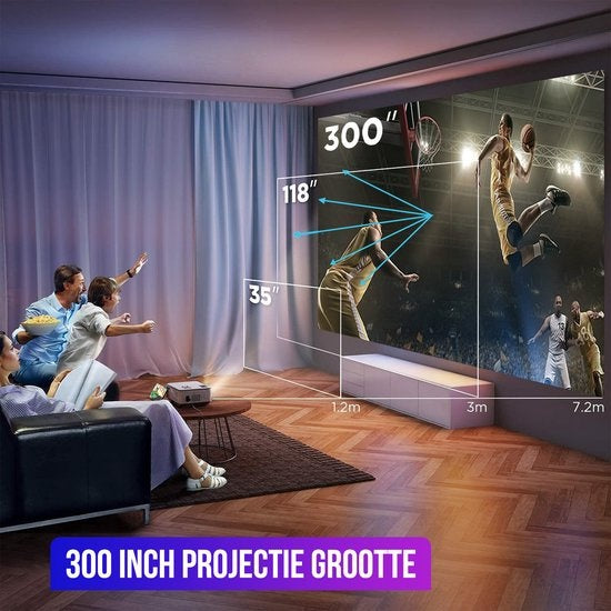 Strex Beamer ANDROID - Entrée en Full HD - 7000 Lumens - Streaming depuis votre téléphone avec WiFi - Mini projecteur - Ecran de projection 100" inclus