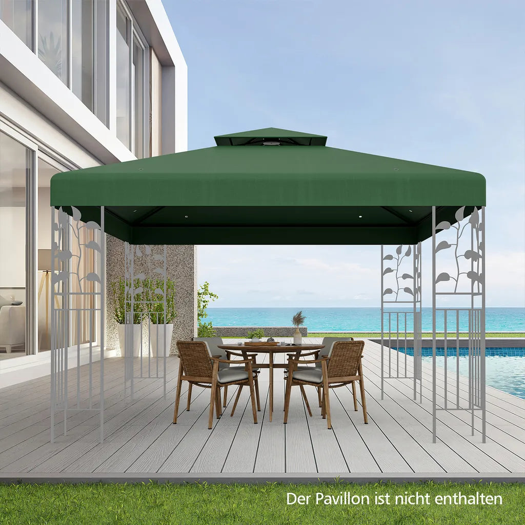 Coast Double Toit de Remplacement pour Pavillon - 3 x 3 m avec trous de drainage et velcro - Vert Foncé