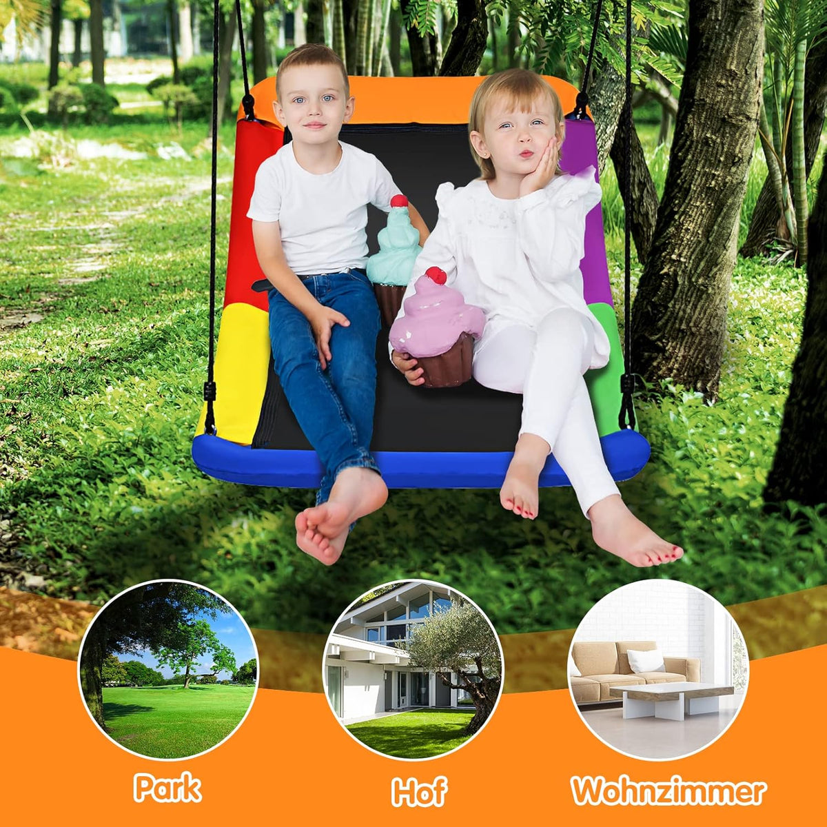 Balançoire d'arbre pour enfants Coast Nest Skel avec corde réglable de 100 à 160 cm, colorée, 123 x 45 cm