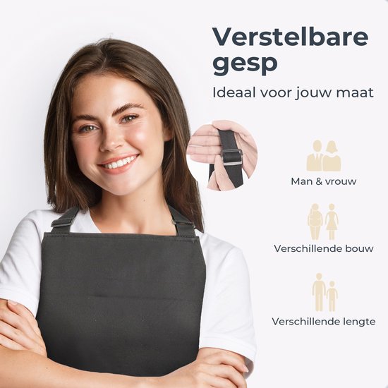 Tablier de cuisine - Résistant à l'eau et à la saleté - Tablier de cuisine professionnel - Tablier pour dames et messieurs - Tablier de traiteur - Unisexe - Boucle réglable - Compartiments extra-larges - Gris