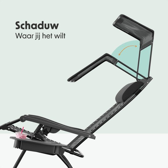 LifeGoods Chaise de jardin pliable - parasol réglable - chaise longue de jardin - 30°-90° réglable - métal - noir