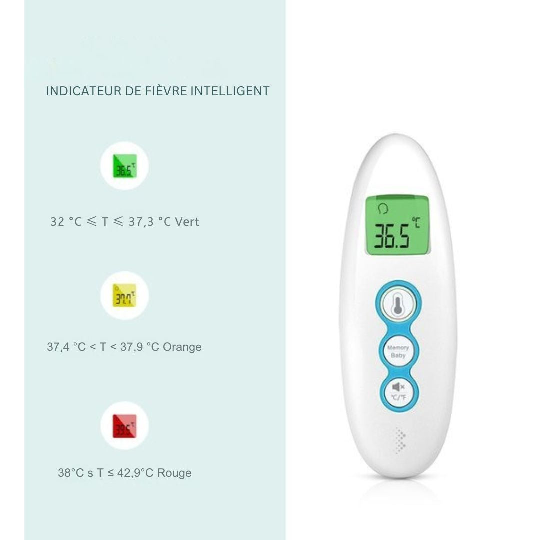 Thermomètre auriculaire digital Bintoi® X100- frontal infrarouge - Indicateur de température - médical pour adultes et bébés - Mesure instantanée en 1 seconde - Piles incluses - blanc