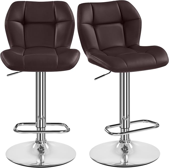 Tabourets de bar Yaheetech - Lot de 2 - Réglables de 62,5 à 84,5 cm - Pivotants à 360° - Marron
