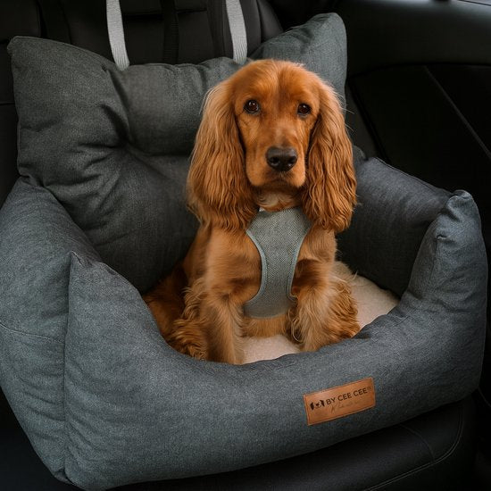 Siège auto pour chien By Cee Cee  - Panier pour chien haut de gamme - Avec sangle de sécurité - Siège pour chien - Siège auto - Toutes saisons - Taille M - Chiens de petite et moyenne taille - Gris