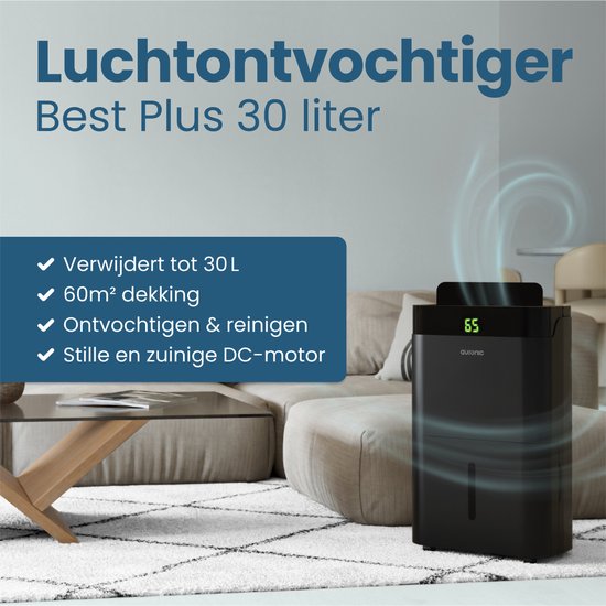 Déshumidificateur et purificateur d'air Auronic - Better Plus Series - Déshumidifie 30L par jour - Réservoir d'eau de 5L - Chambre à coucher, salle de bain, salon et bureau - Dévoreur d'humidité pour la maison - Noir