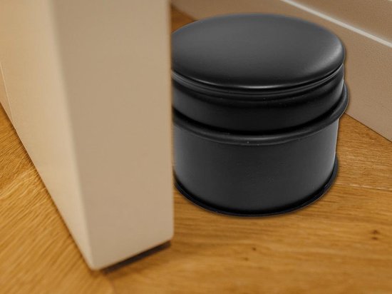 Perel Butoir de porte en acier inoxydable, sans perçage, avec base antidérapante en caoutchouc, 75 mm de haut et 90 mm de diamètre, pour une prise en main subtile mais efficace, idéal pour tout intérieur, noir, 1 kg