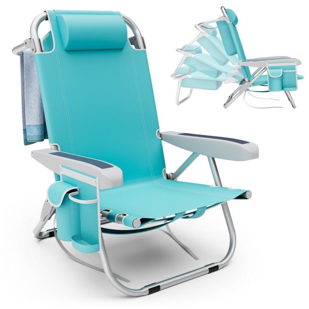 Costway Chaise de plage - pliable et réglable - max 150 kg - 66 x 65 x 78 cm - Bleu