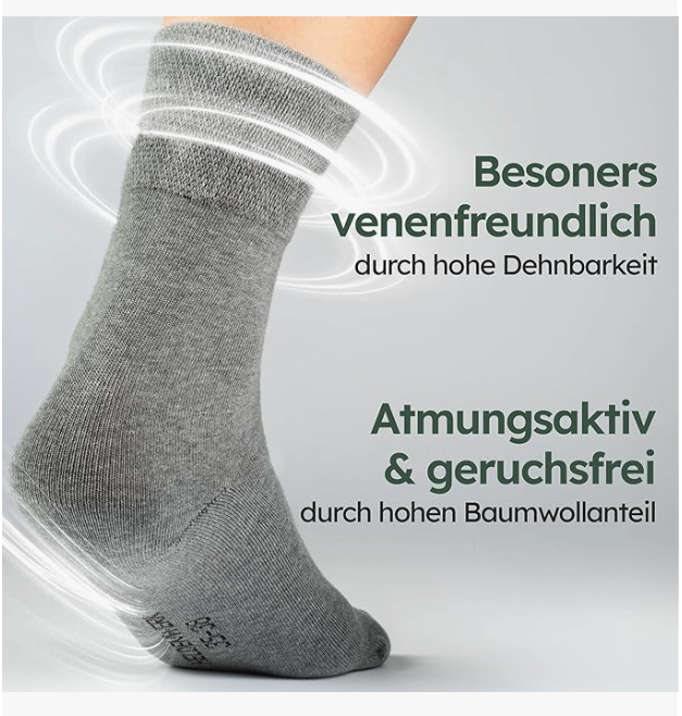 HELDENWERK - Chaussettes de santé et chaussettes pour diabétiques - 6 paires - Coton gris - Sans bord serré et sans coutures - Pointures 43-46 - À faible pression et respirantes - Unisexe