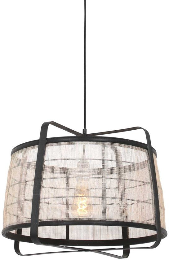 Anne Lighting - suspension - Capos - noir - bois et tissu - Ø 48 cm - E27 - 3511ZW