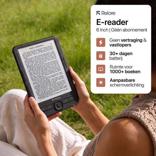 Liseuse Relore à écran tactile de 6 pouces - Capacité de stockage de plus de 1 000 livres électroniques - Remplace les liseuses Kobo Clara, Kindle et Pocketbook