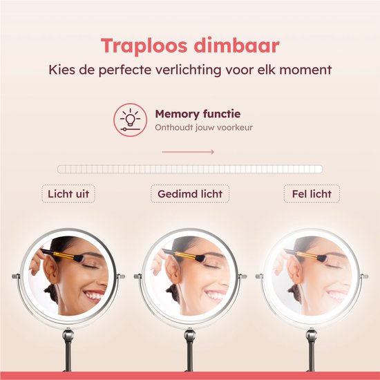 Fraay® Miroir de maquillage avec éclairage LED - grossissement 10x - Miroir grossissant avec lumière - rechargeable - Miroir de rasage - Miroir de salle de bain - Nickel