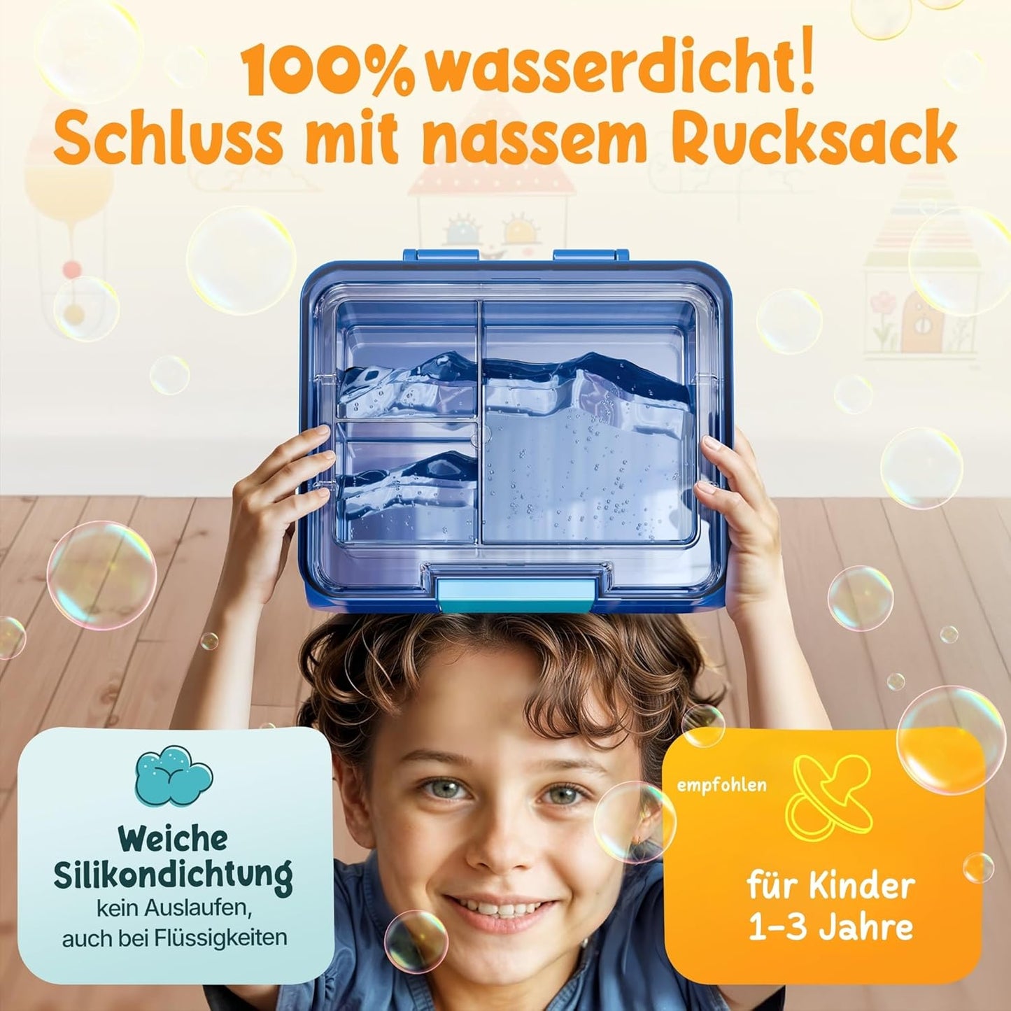 Funkelfuchs® - Lunchbox kids avec compartiments - 500ml, bleu - Lunchbox star, small - Snack box, snack box, lunch box, meal box, bento box kids - pour l'école, le jardin d'enfants et la crèche
