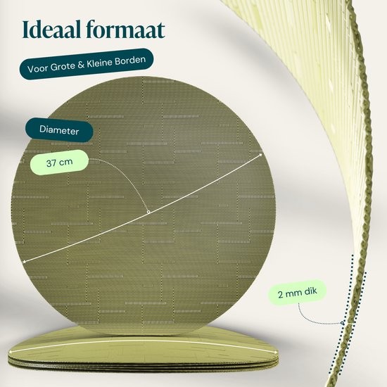 Set de table Castagnola - Set de table en plastique - Sous-verre - Sets de table en plastique et PVC - 6 pièces - Diamètre 37 cm - Vert