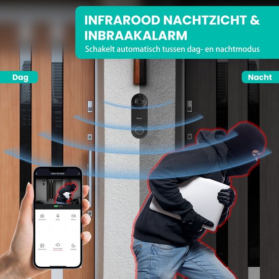 Sonnette vidéo avec caméra - avec gong et carte SD 32GB - sans fil - sonnette intelligente - application gratuite - noir - Saaf ALL-VD