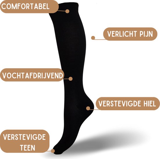 Chaussettes de compression 1 paire Chaussettes de soutien Femmes et Hommes - Chaussettes de compression - Chaussettes de course - Chaussettes de sport - Noir - Taille 41-45 L/XL