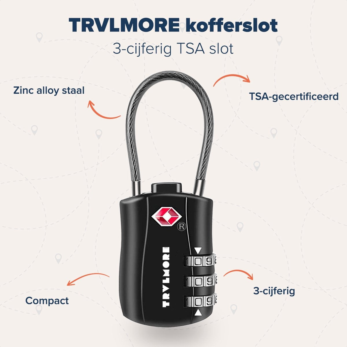 TRVLMORE Serrure de valise - Serrure de voyage TSA - Cadenas - 3 chiffres - 4 pièces - Noir