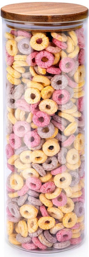 alpina Bocal en verre avec couvercle - 1650 ML - Lavable au lave-vaisselle - Verre borosilicaté et bois d'acacia