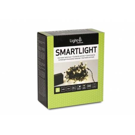 Smart Light LED - 10 m - 100 ampoules blanc chaud - fil vert - modulateur - piles non incluses