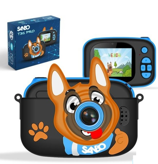 Caméra pour enfants Sanbo T31 Pro - Bleu / Noir - Inclut une carte SD de 32 Go et un lecteur - Caméra photo pour enfants - Vlogging - Caméra de jeu