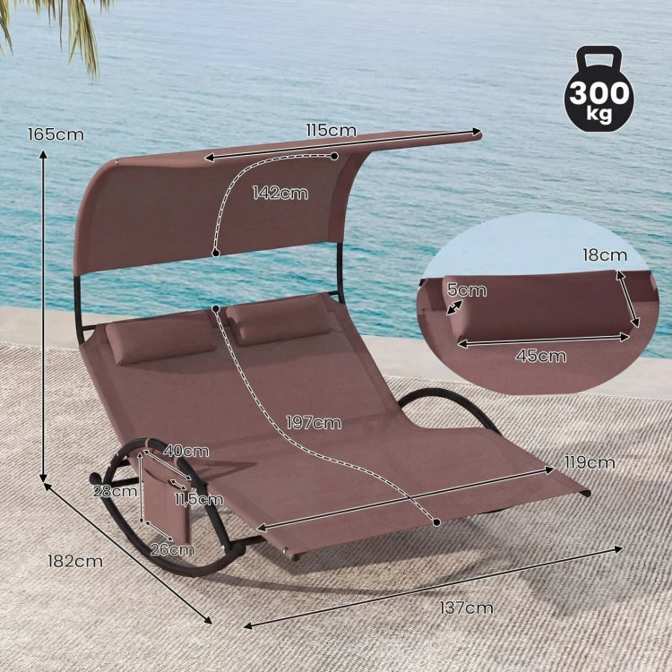 Chaise longue à bascule double Coast - Toit pare-soleil - 2 appuie-tête - 300 kg