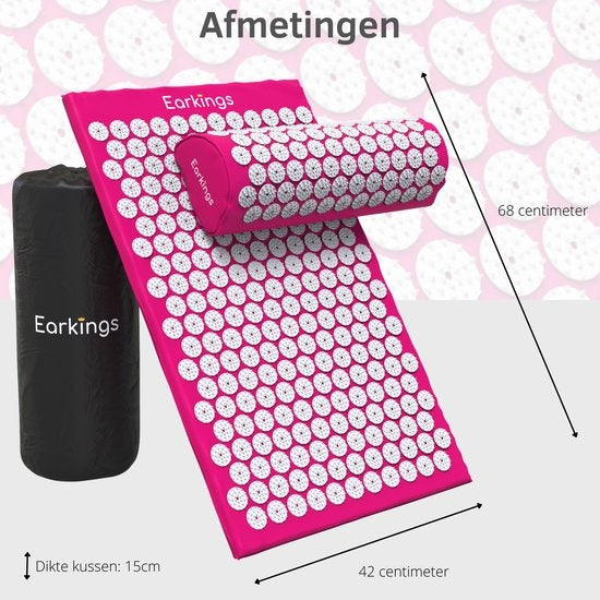 Nail Mat Acupressure Mat - Shakti Mat avec boule de massage et sac de transport - Tapis de massage 68x42x2 cm Earkings - Rose