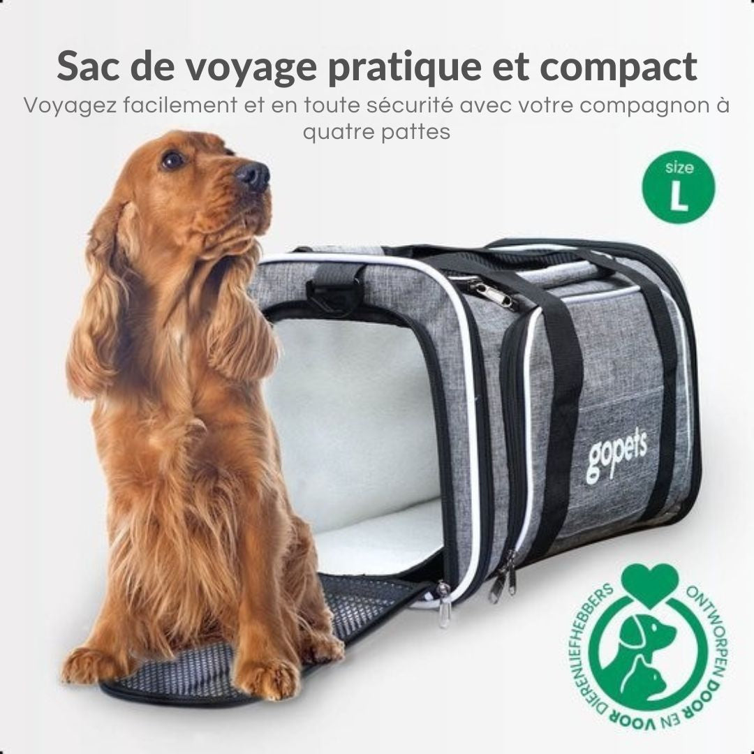 Sac de voyage pour chien et chat Gopets - Convient pour l'avion - Jusqu'à 9,5 kg - 46 x 28 x 28 cm - Gris
