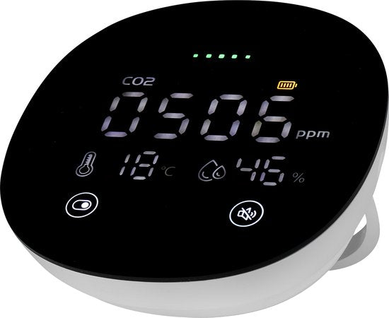 Smartwares FGA-13950 Moniteur de qualité de l'air - CO₂, dioxyde de carbone, température et humidité - Capteur et batterie de 10 ans - Indication de couleur LED, alarme de ventilation - Pour la maison, le bureau, la chambre à coucher, l'école, l'environne
