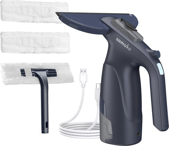 Essuie-vitre électrique CrystalClear - Lave-vitre rechargeable par USB - Lave-vitre avec réservoir amovible - Fonction spray - Inclus 2 chiffons en microfibre - Samako