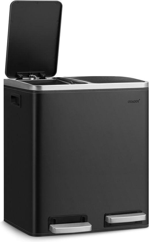 Poubelle de Tri – O'DADDY - 30 L – Double Compartiment – Poubelle à pédale – 2x 15L de capacité – Design compact – Métal – Noir