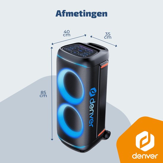 Enceinte Bluetooth Denver Party Box - Lumières disco - Partybox - Microphone inclus - Haut-parleur - BPS470