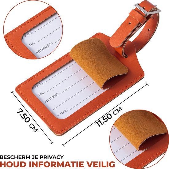 EverNeeds Etiquette de bagage - Etiquette de bagage pour valises - Etiquettes de bagage - Cuir PU - Orange - 2 pièces