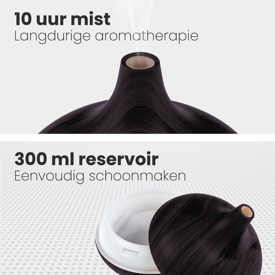 Auronic Diffuseur d'arômes - 300 ml - Humidificateur - 7 couleurs LED - 2 huiles incluses - Brun foncé